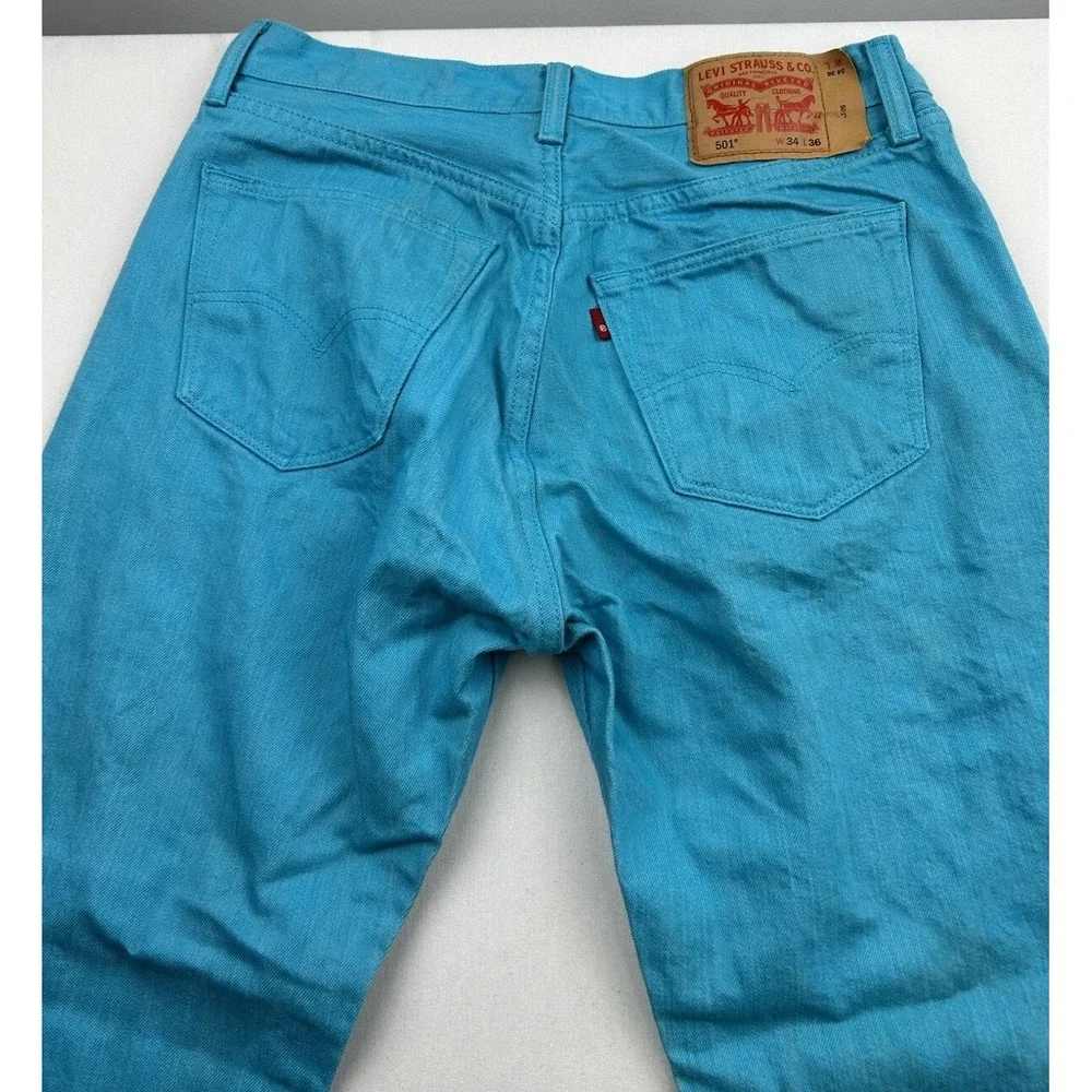 Levi's 501XX Jeans Button Fly Jeans Blue Teal Denim Pants Men's 34x36 Fits 32x29